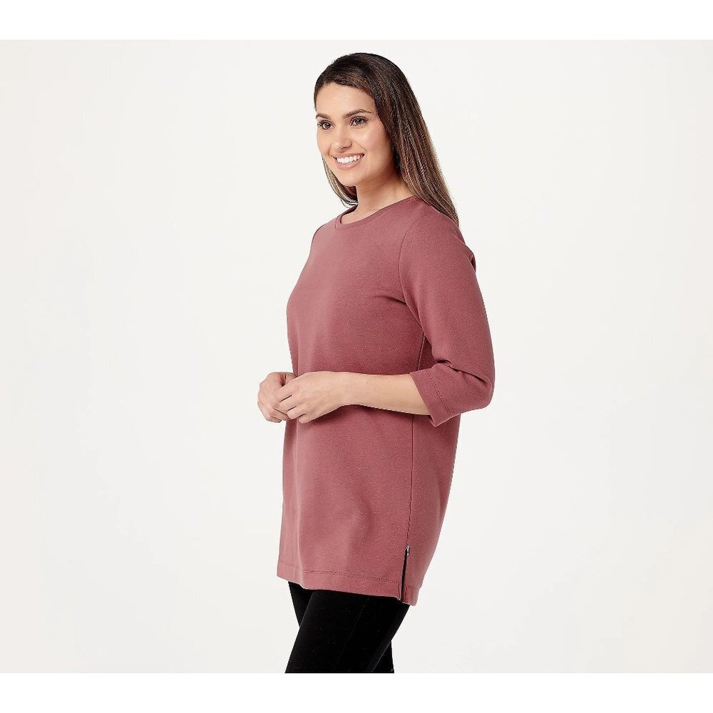 DENIM & Co. Active‎ Fleece-Back Jersey Tunic w/ Side Zippers